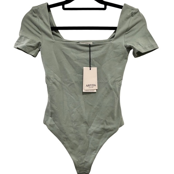 Aritzia Tops - Aritzia Contour Bodysuit Women XS Sage Green Squareneck Short Sleeve New